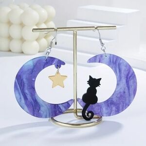 Black Cat and Half Moon Earrings